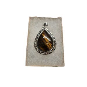 Tear Drop Tigers Eye Pendant with Metal Alloy Setting